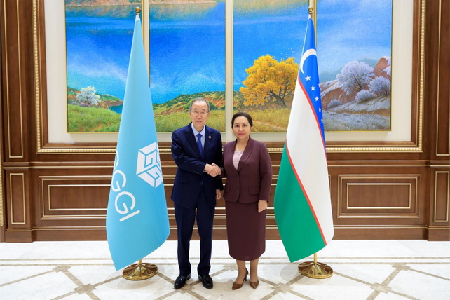 Tanzila Narbayeva and Ban Ki-moon discuss expansion of GGGI’s “Green” initiatives in Uzbekistan
