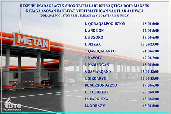 Uztransgaz publishes a schedule of restrictions on the operation of CNG filling stations