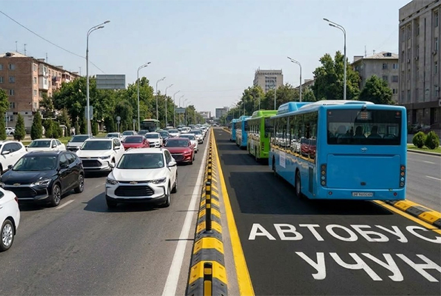 Тошкентда автобуслар учун ажратилган йўлаклар тўсиқлар билан ҳимояланади